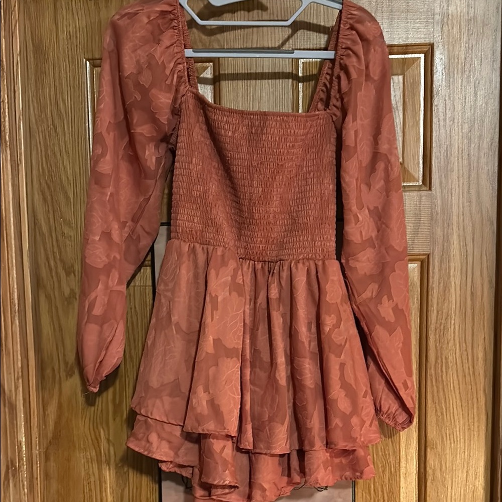 Women's Rust Long Sleeve Romper